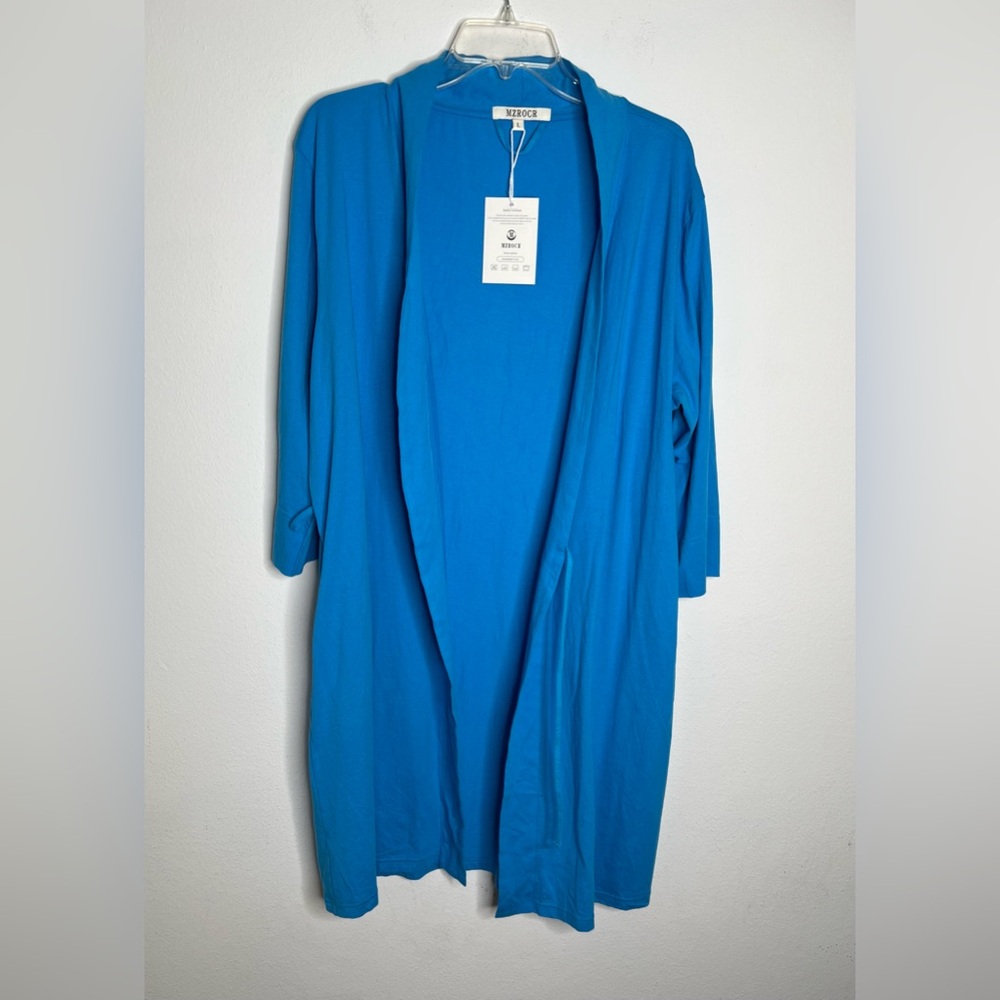 MZROCR Womens Long Open Front Cardigan Blue Size Large